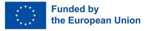 Na grafice z lewej strony flaga Unii Europejskiej - 12 białych gwiazdek na granatowym tle, z prawej strony granatowy napis w języku angielskim: Funded by the European Union.
