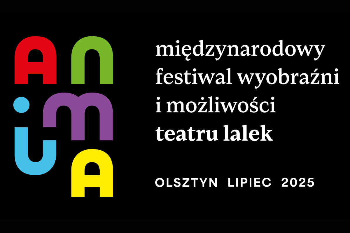 Grafika festiwalowa: na czarnym tle kolorowe litery tworzące napis anima.