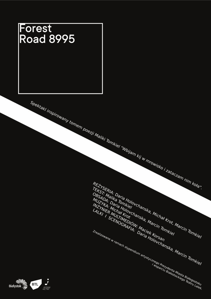 Czarno-biały plakat spektaklu. 