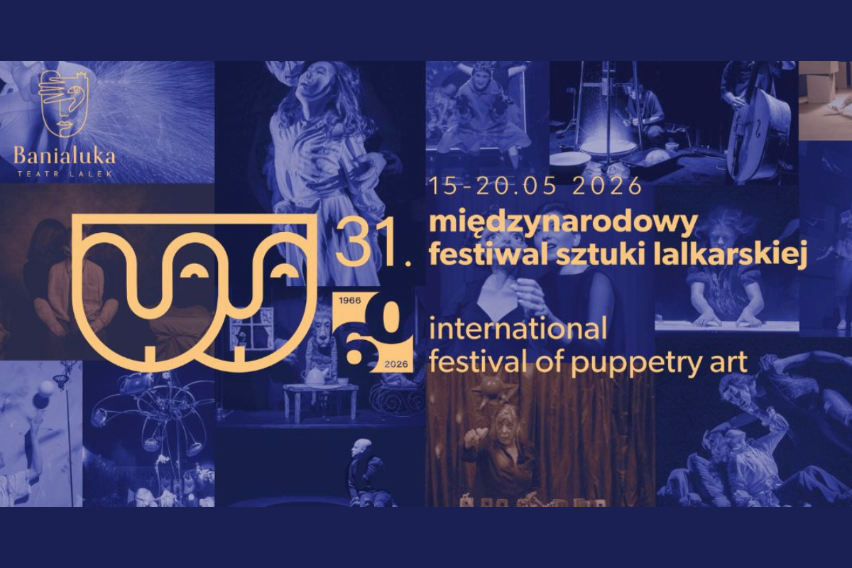 Grafika festiwalowa złożona z kolażu zdjęć w tle, żółtej nazwy festiwalu w języku polskim i angielskim oraz logotypu festiwalu.